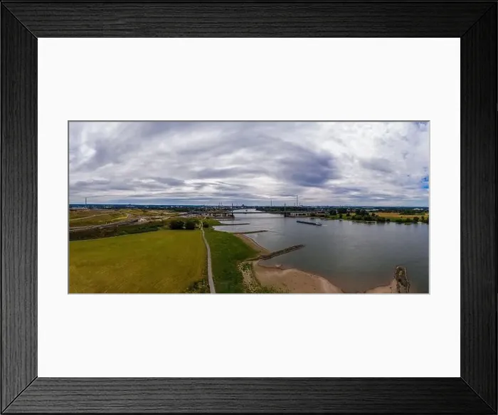 Framed Print : Panoramic view of the Rhine motorway bridge near Leverkusen, Germany. Drone photography Framed Print : Panoramic view of the Rhine motorway bridge near Leverkusen, Germany. Drone photography