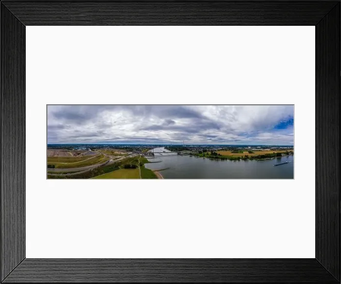 Framed Print : Panoramic view of the Rhine motorway bridge near Leverkusen, Germany. Drone photography Framed Print : Panoramic view of the Rhine motorway bridge near Leverkusen, Germany. Drone photography