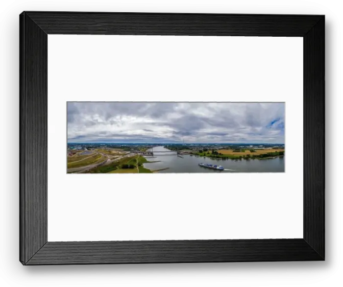 Framed Print : Panoramic view of the Rhine motorway bridge near Leverkusen, Germany. Drone photography Framed Print : Panoramic view of the Rhine motorway bridge near Leverkusen, Germany. Drone photography