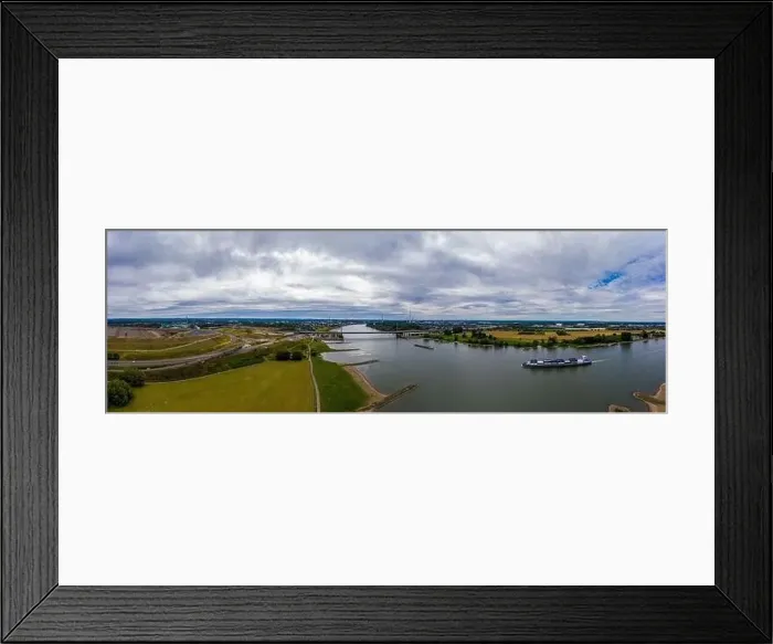 Framed Print : Panoramic view of the Rhine motorway bridge near Leverkusen, Germany. Drone photography Framed Print : Panoramic view of the Rhine motorway bridge near Leverkusen, Germany. Drone photography