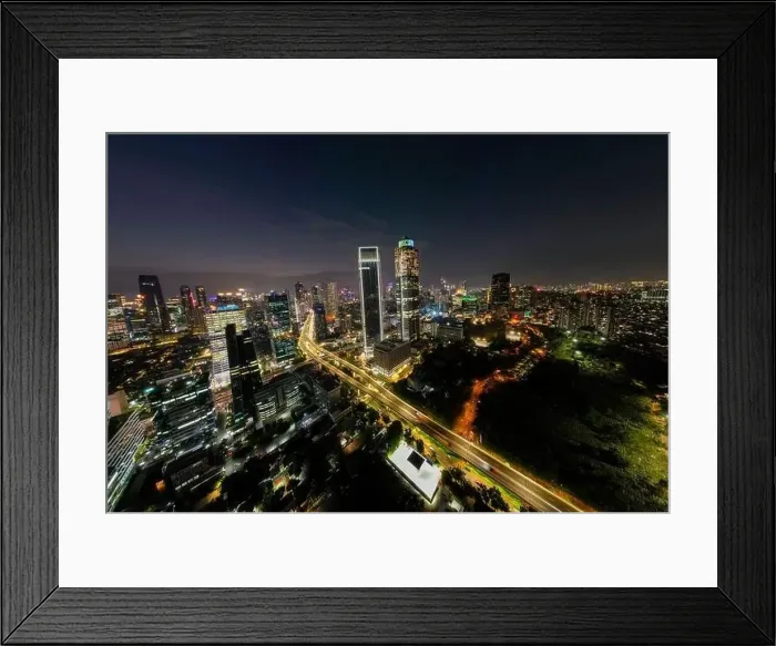 Framed Print : Aerial view of Architecture details Modern Building Glass facade Business background at night Framed Print : Aerial view of Architecture details Modern Building Glass facade Business background at night