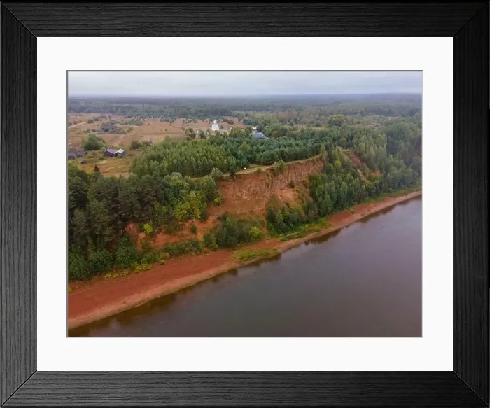 Framed Print : River against coniferous trees and mountain in countryside Framed Print : River against coniferous trees and mountain in countryside