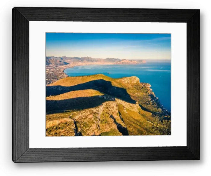 Framed Print : View from flying drone. Aerial morning cityscape of Palermo city