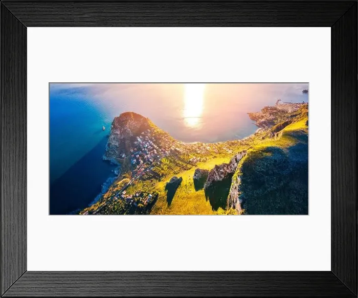 Framed Print : View from flying drone. Unbelievable morning view of Zafferano cape Framed Print : View from flying drone. Unbelievable morning view of Zafferano cape