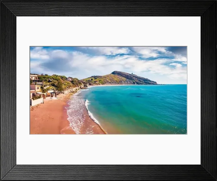 Framed Print : View from flying drone. Sunny morning view of empty Giallonardo Beach Framed Print : View from flying drone. Sunny morning view of empty Giallonardo Beach