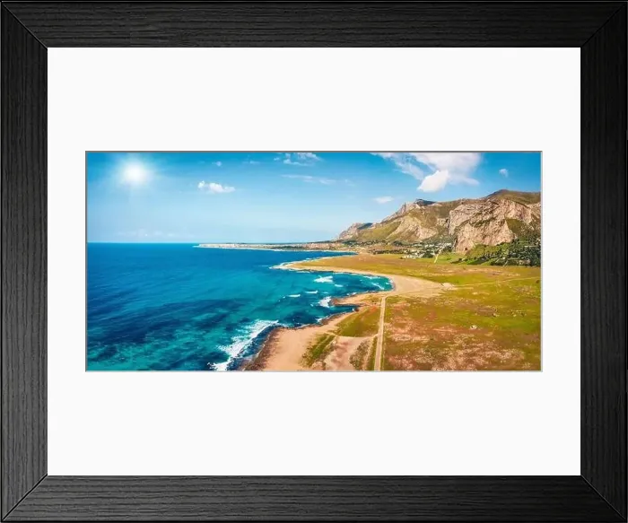Framed Print : View from flying drone. Attractive spring scene of Monte Cofano National Park Framed Print : View from flying drone. Attractive spring scene of Monte Cofano National Park