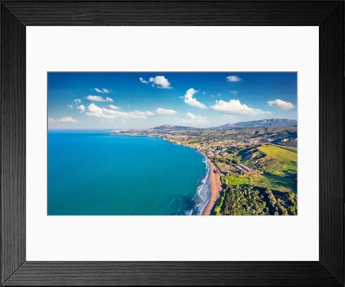 Framed Print : View from flying drone. Aerial morning view of Sciacca town Framed Print : View from flying drone. Aerial morning view of Sciacca town