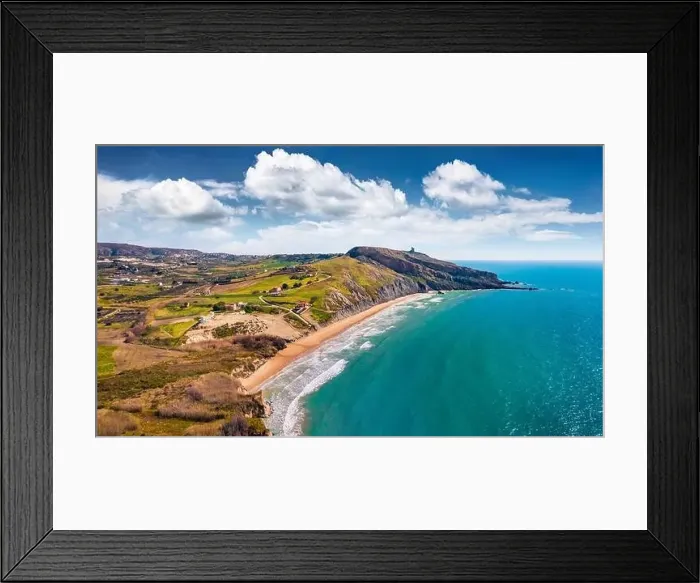 Framed Print : View from flying drone. Bright morning view of Giallonardo Beach Framed Print : View from flying drone. Bright morning view of Giallonardo Beach