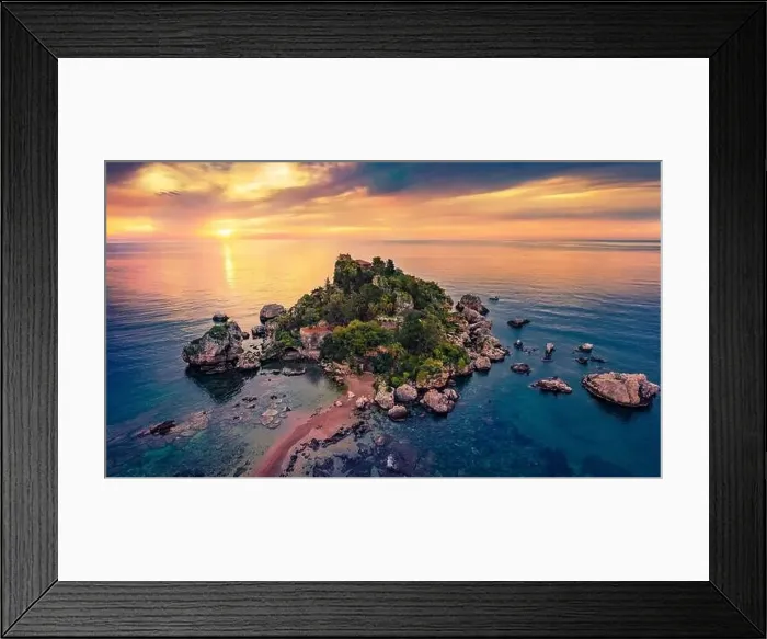 Framed Print : View from flying drone. Magnificent morning view of Bella island Framed Print : View from flying drone. Magnificent morning view of Bella island