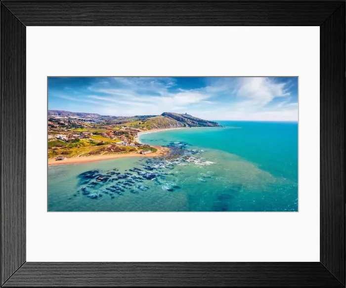 Framed Print : View from flying drone. Incredible morning view of Giallonardo Beach Framed Print : View from flying drone. Incredible morning view of Giallonardo Beach