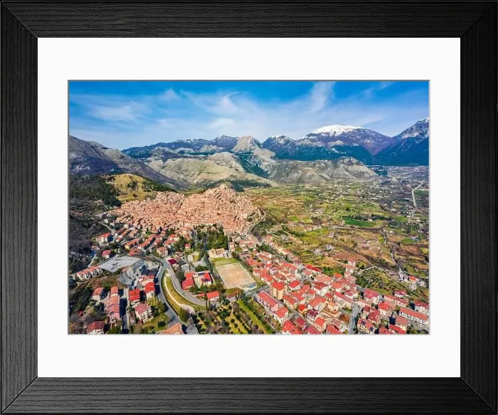 Framed Print : View from flying drone. Sunny spring afternoon in Morano Calabro town Framed Print : View from flying drone. Sunny spring afternoon in Morano Calabro town