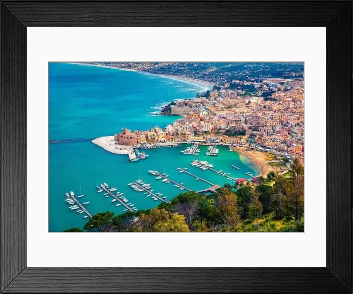Framed Print : Aerial morning cityscape of Castellammare del Golfo town Framed Print : Aerial morning cityscape of Castellammare del Golfo town