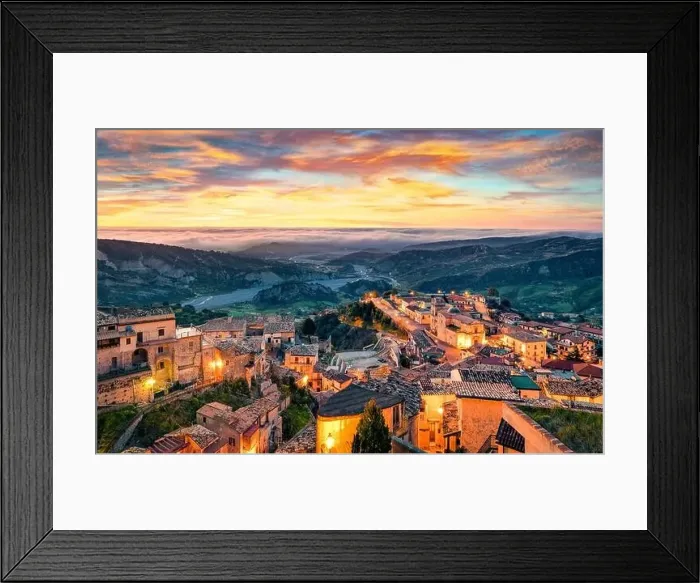 Framed Print : Fantastic red sky above Stilo town. Unbelievable spring scene of Apulia, Italy, Europe. Traveling concept background Framed Print : Fantastic red sky above Stilo town. Unbelievable spring scene of Apulia, Italy, Europe. Traveling concept background