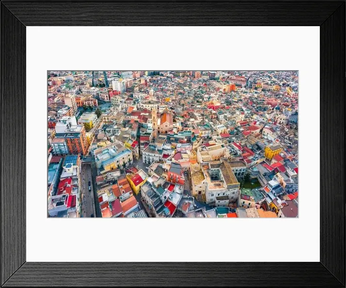Framed Print : View from flying drone. Aerial morning cityscape of Gravina in Puglia tovn Framed Print : View from flying drone. Aerial morning cityscape of Gravina in Puglia tovn