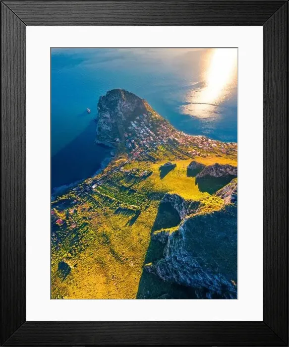 Framed Print : View from flying drone. Unbelievable morning view of Zafferano cape Framed Print : View from flying drone. Unbelievable morning view of Zafferano cape