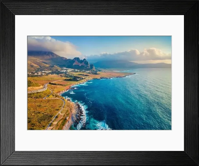Framed Print : View from flying drone. Wonderful spring scene of Sicily Framed Print : View from flying drone. Wonderful spring scene of Sicily