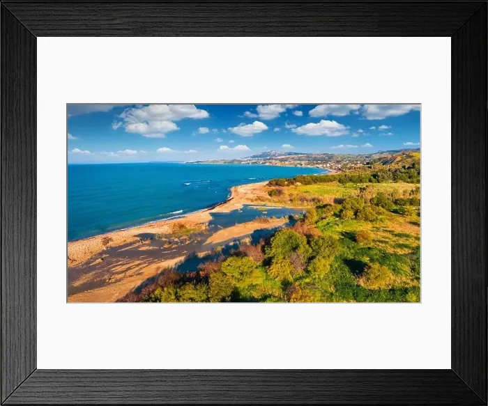 Framed Print : View from flying drone. Aerial morning view of Sciacca town Framed Print : View from flying drone. Aerial morning view of Sciacca town