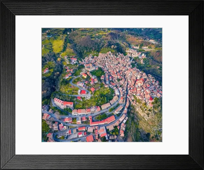 Framed Print : View from flying drone. Top down cotyscape of Novara di Sicilia town Framed Print : View from flying drone. Top down cotyscape of Novara di Sicilia town