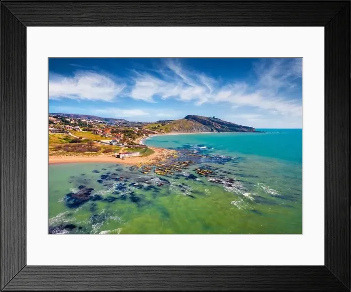 Framed Print : View from flying drone. Impressive morning view of Giallonardo Beach