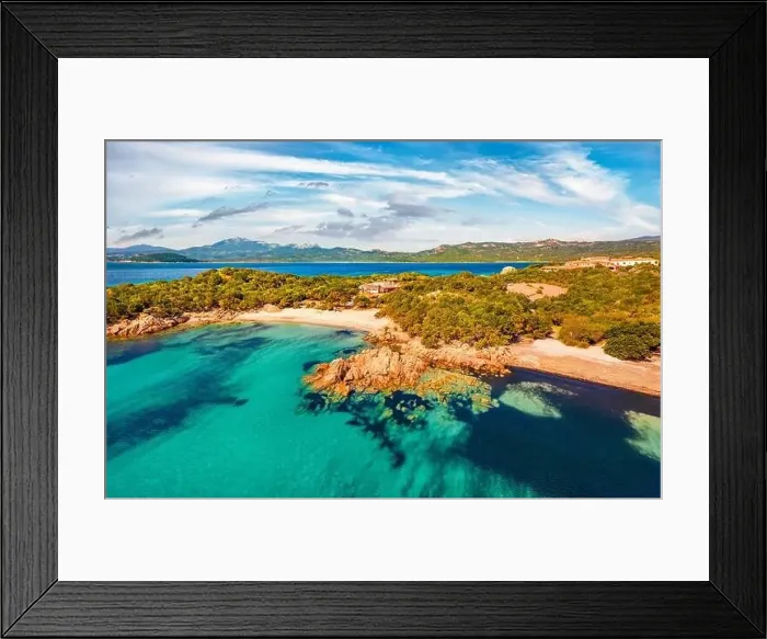 Framed Print : View from flying drone. Splendid morning scene of popular touris deastination - Capriccioli beach Framed Print : View from flying drone. Splendid morning scene of popular touris deastination - Capriccioli beach