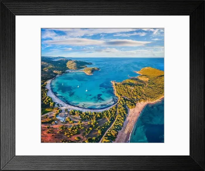 Framed Print : View from flying drone. Exotic spring view of Rondinara beach Framed Print : View from flying drone. Exotic spring view of Rondinara beach