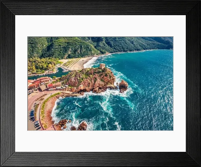 Framed Print : View from flying drone. Sunny morning cityscape of Porto town with Genoise de Porto Ota tower Framed Print : View from flying drone. Sunny morning cityscape of Porto town with Genoise de Porto Ota tower