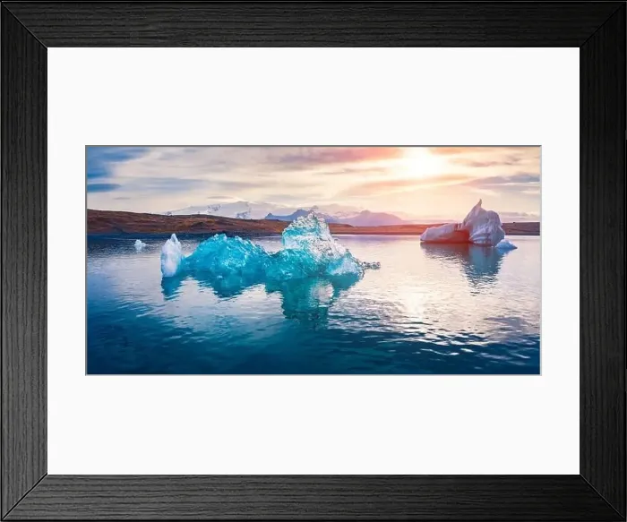 Framed Print : View from flying drone of floating of blue icebergs in Jokulsarlon Glacier Lagoon Framed Print : View from flying drone of floating of blue icebergs in Jokulsarlon Glacier Lagoon