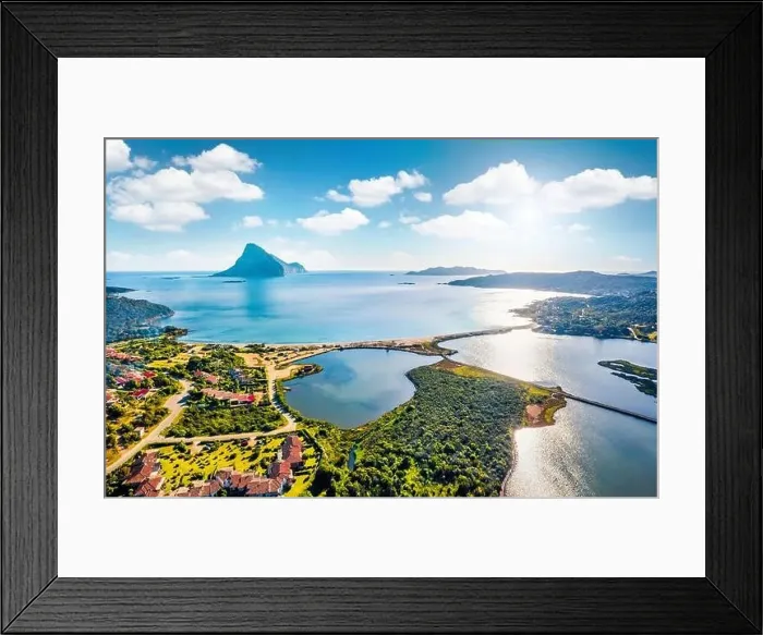 Framed Print : View from flying drone. Sunny summer scene of Spiaggia di Porto Taverna beach Framed Print : View from flying drone. Sunny summer scene of Spiaggia di Porto Taverna beach