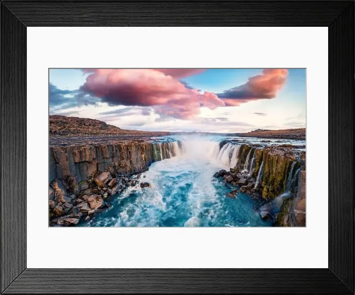 Framed Print : View from flying drone of Selfoss Waterfall Framed Print : View from flying drone of Selfoss Waterfall