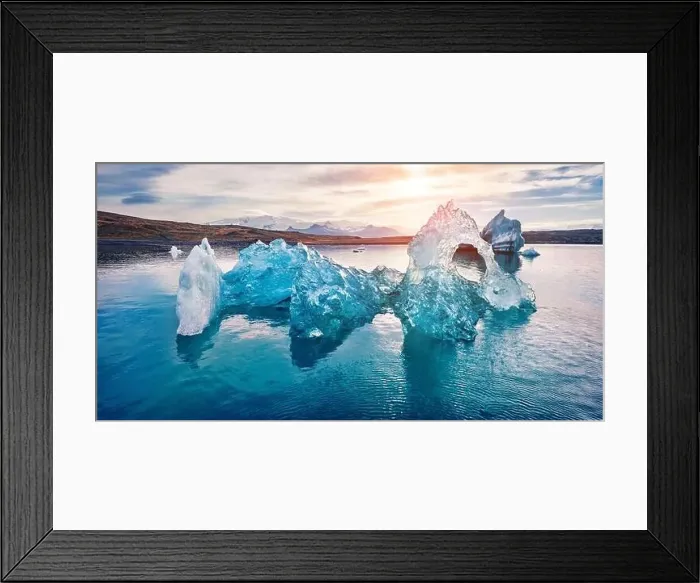 Framed Print : View from flying drone of floating of blue icebergs in Jokulsarlon Glacier Lagoon Framed Print : View from flying drone of floating of blue icebergs in Jokulsarlon Glacier Lagoon