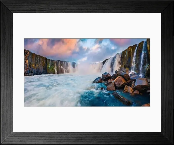 Framed Print : View from the down of canyon of Selfoss Waterfall Framed Print : View from the down of canyon of Selfoss Waterfall