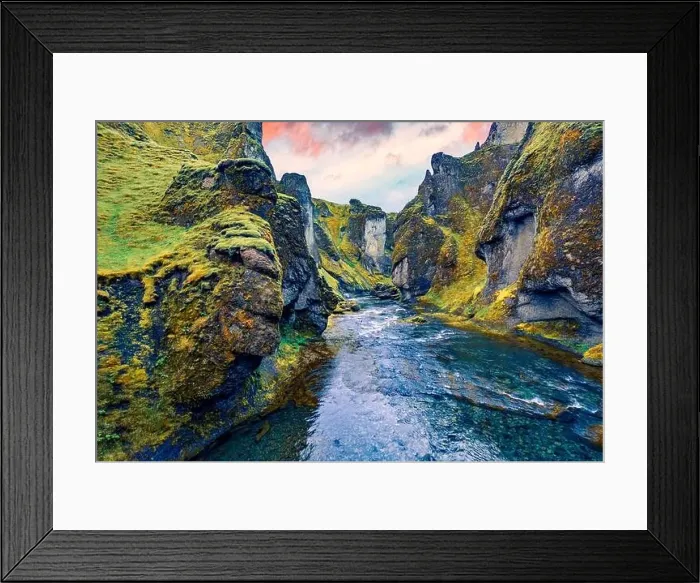 Framed Print : View from flying drone of Fjadrargljufur canyon and river Framed Print : View from flying drone of Fjadrargljufur canyon and river