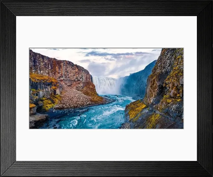 Framed Print : View from down of canyon of most powerful waterfall in Europe - Dettifoss Framed Print : View from down of canyon of most powerful waterfall in Europe - Dettifoss