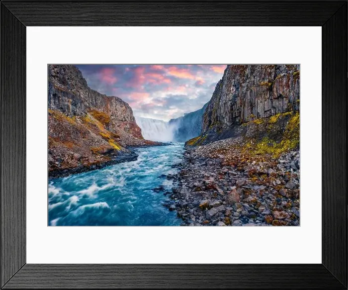 Framed Print : Shooting from a dron. View from down of canyon of most powerful waterfall in Europe - Dettifoss Framed Print : Shooting from a dron. View from down of canyon of most powerful waterfall in Europe - Dettifoss