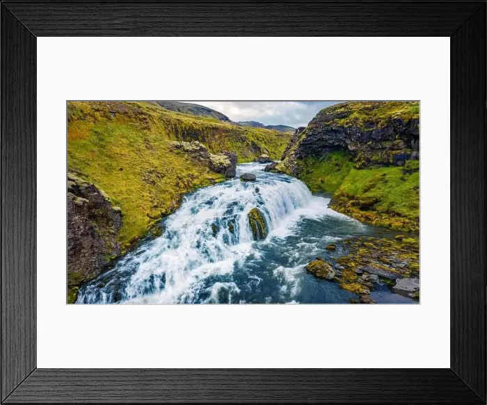 Framed Print : View from flying drone of waterfall on Skoga river Framed Print : View from flying drone of waterfall on Skoga river
