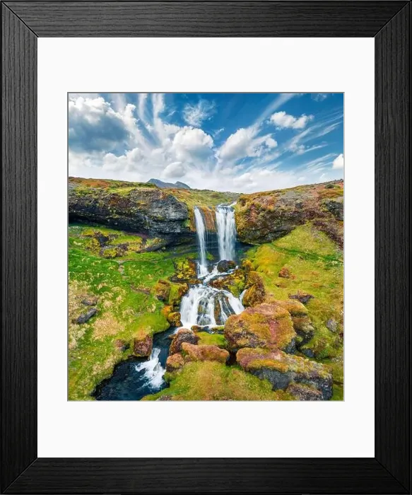 Framed Print : View from flying drone. Picturesque morning view of Sheep's Waterfall Framed Print : View from flying drone. Picturesque morning view of Sheep's Waterfall
