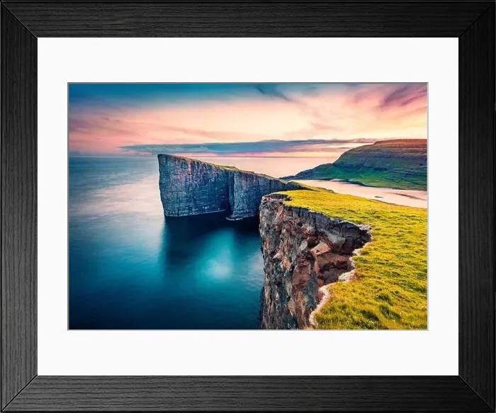Framed Print : View from flying drone. Perfect evening scene of Sorvagsvatn lake Framed Print : View from flying drone. Perfect evening scene of Sorvagsvatn lake