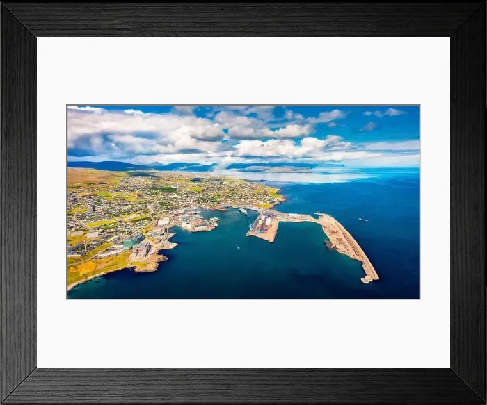 Framed Print : View from flying drone. Breathtaking summer sityscape of Torshavn town Framed Print : View from flying drone. Breathtaking summer sityscape of Torshavn town