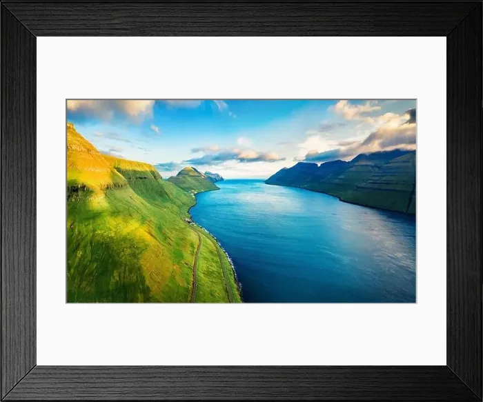Framed Print : View from flying drone. Picturesque summer view of Kalsoy island Framed Print : View from flying drone. Picturesque summer view of Kalsoy island
