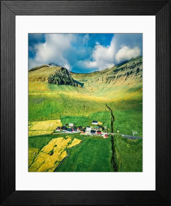Framed Print : Colorful summer view of Sydradalur village Framed Print : Colorful summer view of Sydradalur village