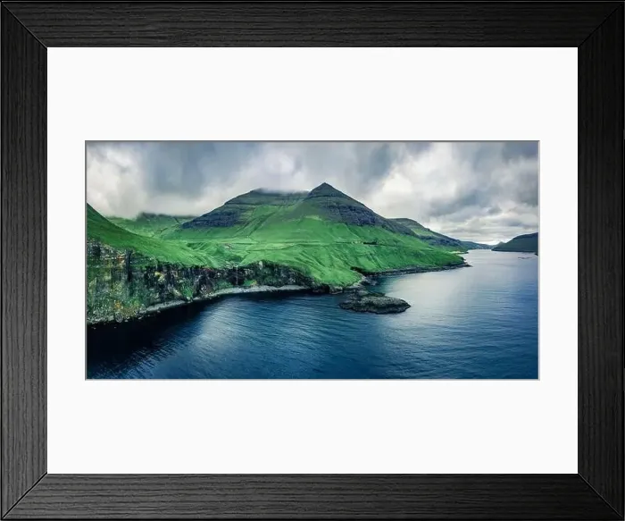 Framed Print : View from flying drone. Dramatic morning scene of Vagar island Framed Print : View from flying drone. Dramatic morning scene of Vagar island