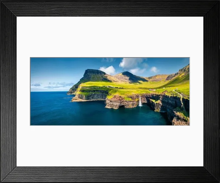 Framed Print : View from flying drone. Astonishing morning scene of Mulafossur Waterfall Framed Print : View from flying drone. Astonishing morning scene of Mulafossur Waterfall