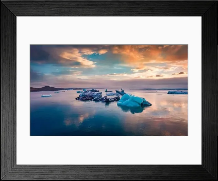 Framed Print : View from flying drone of floating of blue icebergs in Jokulsarlon Glacier Lagoon Framed Print : View from flying drone of floating of blue icebergs in Jokulsarlon Glacier Lagoon