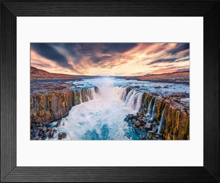 Framed Print : View from flying drone of Selfoss Waterfall Framed Print : View from flying drone of Selfoss Waterfall