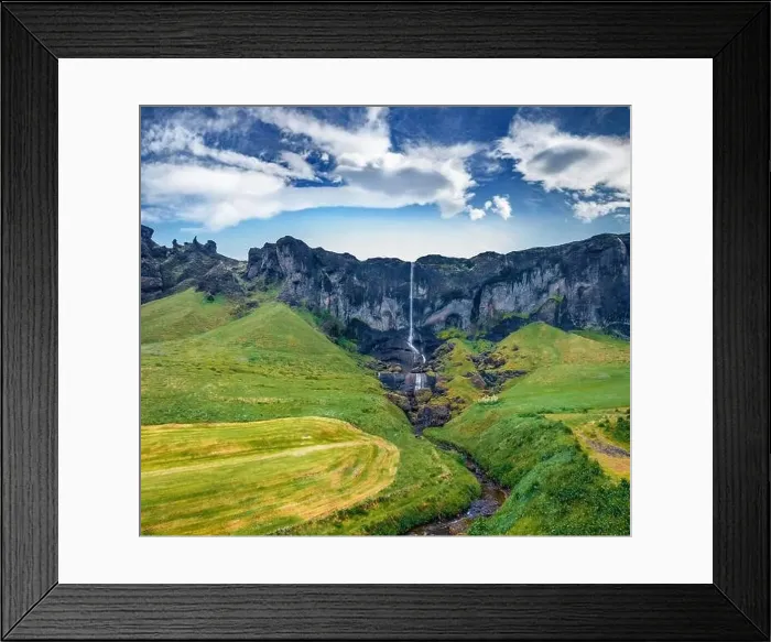 Framed Print : View from flying drone. Amazing summer view of Foss a Sidu Waterfall Framed Print : View from flying drone. Amazing summer view of Foss a Sidu Waterfall