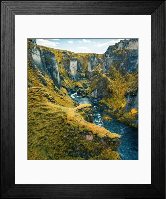 Framed Print : View from flying drone of Fjadrargljufur canyon and river Framed Print : View from flying drone of Fjadrargljufur canyon and river