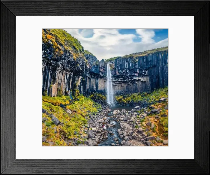 Framed Print : View from flying drone. Breathtaking morning view of famous Svartifoss (Black Fall) Waterfall Framed Print : View from flying drone. Breathtaking morning view of famous Svartifoss (Black Fall) Waterfall