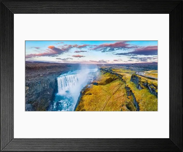 Framed Print : View from flying drone. Colorful summer scene of most powerful waterfall in Europe - Dettifoss Framed Print : View from flying drone. Colorful summer scene of most powerful waterfall in Europe - Dettifoss