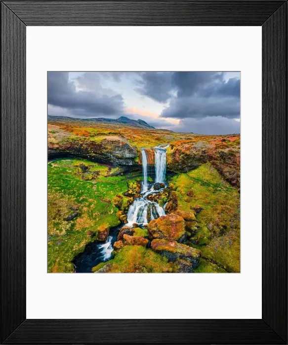 Framed Print : View from flying drone. Stunning morning scene of Sheep's Waterfall