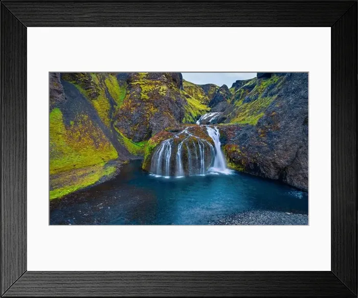 Framed Print : View from flying drone of Stjornarfoss waterfall Framed Print : View from flying drone of Stjornarfoss waterfall